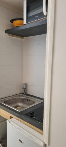 une cuisine avec un évier et un plan de travail dans l'établissement Paris 16 studio 1, à Paris