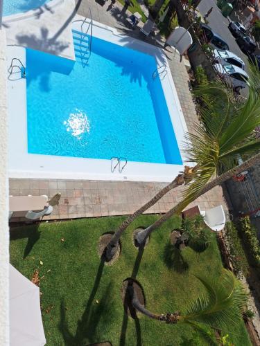 an overhead view of a swimming pool with a basketball hoop at EL CARDENAL Casa Lise Playa del Cura in Playa del Cura