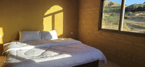 a bed in a room with a window at Dana historic village in Dana