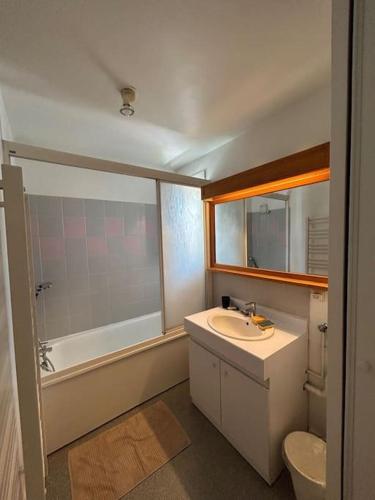 une salle de bain avec un lavabo et une baignoire dans l'établissement Duplex spacieux-30 min de Paris-15 min Disneyland, à Villiers-sur-Marne