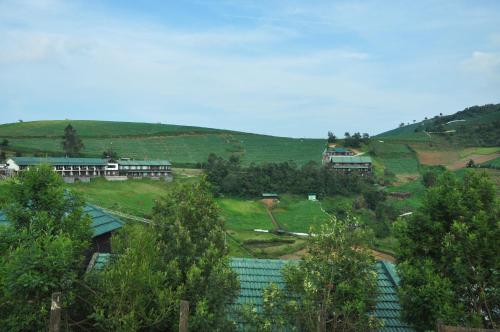 a view of a hill with houses and trees at Destiny - The Farm Resort in Ooty