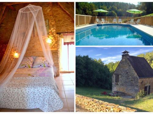 - une chambre avec un lit à baldaquin et une piscine dans l'établissement 