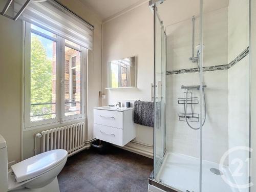 une salle de bain avec une douche, des toilettes et un lavabo dans l'établissement SCI Les Petits Blés, à Chartres