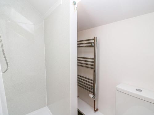 a bathroom with a walk in shower next to a toilet at Field View in Llanybydder