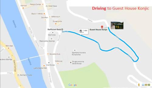 a map of cruising to guest house kontiki at Guest House Konjic in Konjic