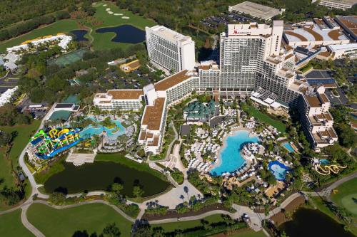 an aerial view of a resort with a pool at Orlando World Center Marriott in Orlando