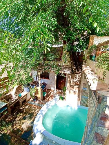 an overhead view of a swimming pool under a tree at El Encanto in Monachil