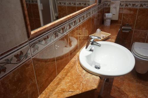 a bathroom with a white sink and a toilet at Hotel Miami in Rome