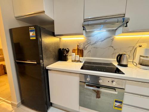 Η κουζίνα ή μικρή κουζίνα στο Tolles Modernes Studio in Selena Bay