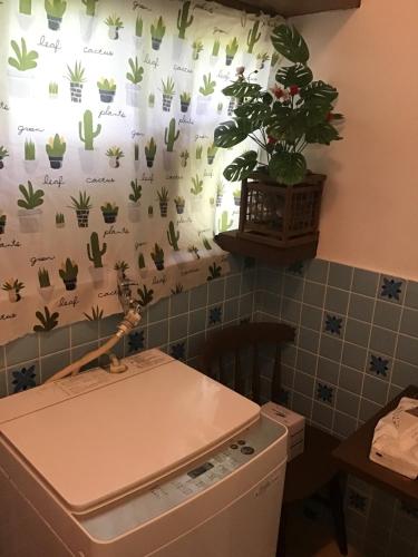 a bathroom with a potted plant on the wall at COZY Inn Free Shuttle service in Nikko