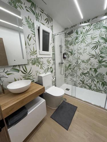a bathroom with a toilet and a sink and a shower at Vellosol in Vigo