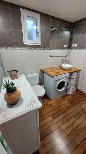 une salle de bain avec un lavabo et une machine à laver dans l'établissement Maison spacieuses, à Faverolles
