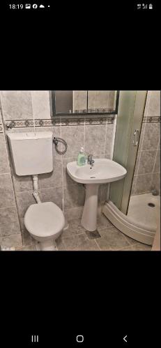 a bathroom with a toilet and a sink at Lena in Meljine
