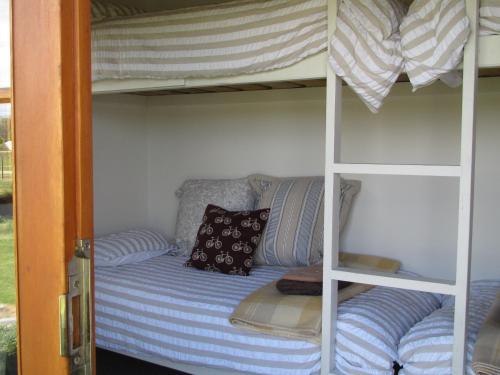 - un canapé installé à l'intérieur d'un lit superposé dans l'établissement Behind the Bike Sheds, à Waipiata