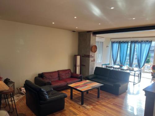 un salon avec deux canapés et une table dans l'établissement Le nid kalain, à Bourg-lès-Valence