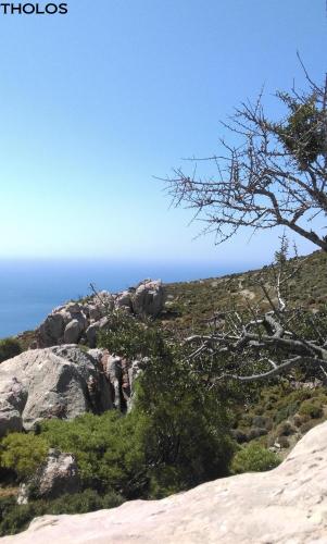 a view of the ocean from the top of a mountain at Boutique Hotel Tilos Mare in Livadia