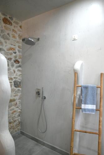 a shower with a hose attached to a wall at Agorastos Luxury Living in Platamonas