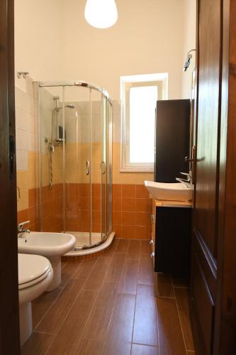 a bathroom with a shower and a toilet and a sink at Dream House in Piazza Armerina