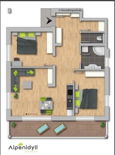a floor plan of a bedroom apartment at Fischbacher App 1 by Alpenidyll Apartments in Rohrmoos
