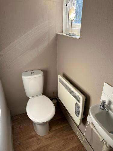 a bathroom with a toilet and a sink at The Stud House at Danebury in Stockbridge