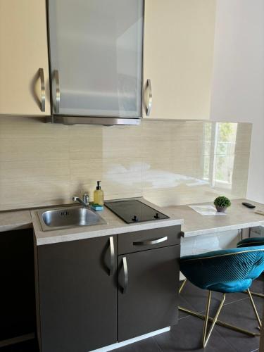 a kitchen with a sink and a counter at The Old Town Viewpoint Apartments in Budva