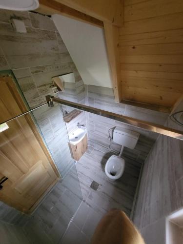 an overhead view of a bathroom with a toilet and sink at Monte Diva Zabljak in Žabljak