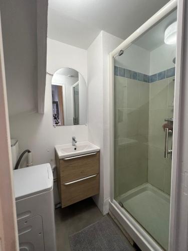 une salle de bain avec un lavabo et une douche dans l'établissement 545 - Amiens, à Amiens