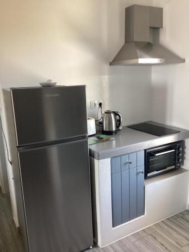 a kitchen with a refrigerator and a microwave at Nefeli in Drios
