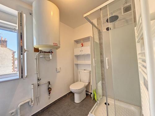 une salle de bain avec toilettes et douche dans l'établissement L'Auberge de la gare, appartements tout confort, proches Gare, à Yzeure