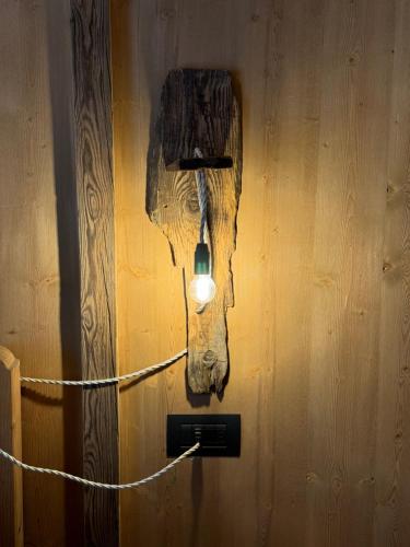 a light on a wooden wall with a skull on it at Appartamenti al Ciariè in Cima Gogna