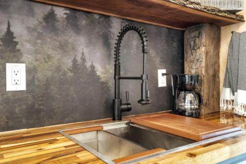 cocina con fregadero y batidora en SALIDA - Tiny Houses Of French Village, en French Village