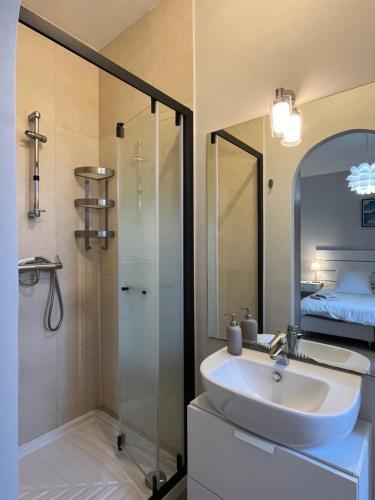 une salle de bain avec un lavabo et une douche dans l'établissement 4 chambres. Nice French Riviera, à Nice