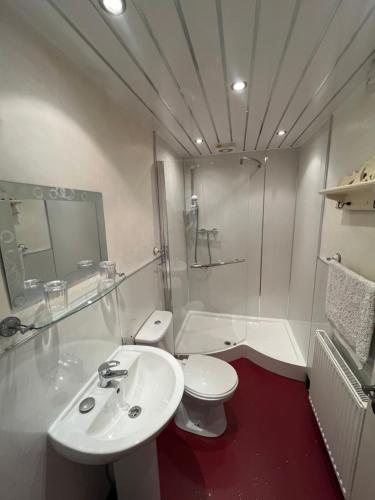 a bathroom with a sink and a toilet and a shower at Marston town centre villa in Blackpool