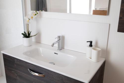 a bathroom with a sink and a mirror at FP Apartments Pizzo in Pizzo