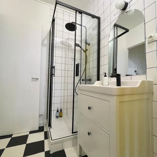 une salle de bain avec un lavabo et une douche dans l'établissement Bord Erdre - Proche Gare et transports, à Nantes