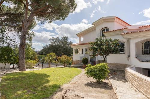 a white house with a tree and a yard at Portuguese Luxury Villa in Setúbal