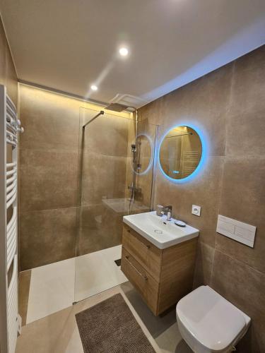 une salle de bain avec toilettes, douche et lavabo dans l'établissement Charmant studio centre de Cannes, à Cannes