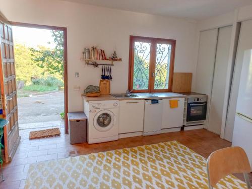 une cuisine avec un lave-linge et un lave-linge dans l'établissement Lemon, à Casaglione