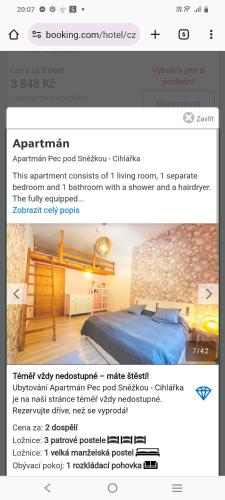 a screenshot of a page of a hotel room at Cihlařka in Trutnov