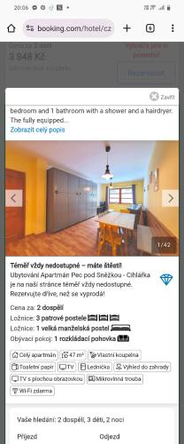 a page of a website with a picture of a living room at Cihlařka in Trutnov