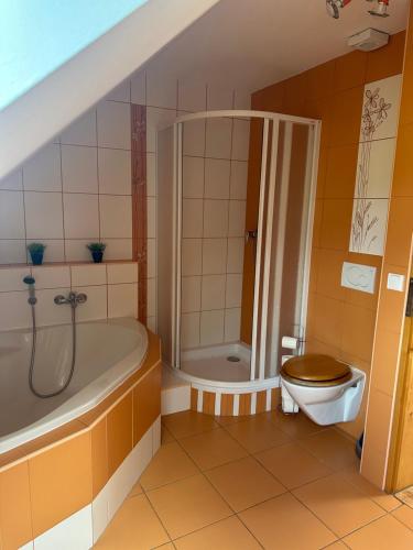 Koupelna v ubytování Apartmány Na Statku