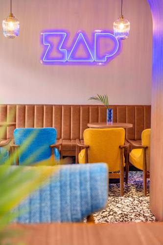 a restaurant with a z bar sign on the wall at Apt with best rated breakfast ZAP B&B in Split