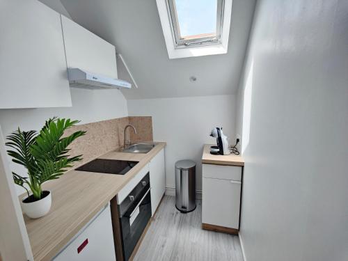 a small kitchen with a sink and a window at Doris 2 in Châteaudun