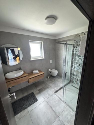 a bathroom with a toilet and a sink and a shower at Villa Anastazija in Labin