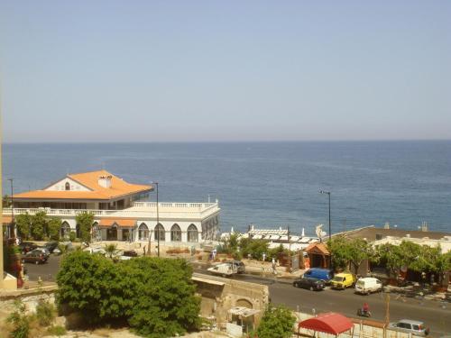a view of a town with the ocean in the background at Regis Hotel in Beirut