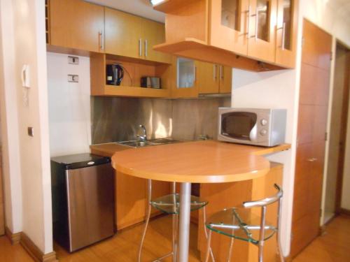 a kitchen with a refrigerator, microwave, sink and dishwasher at Andes Suites in Santiago