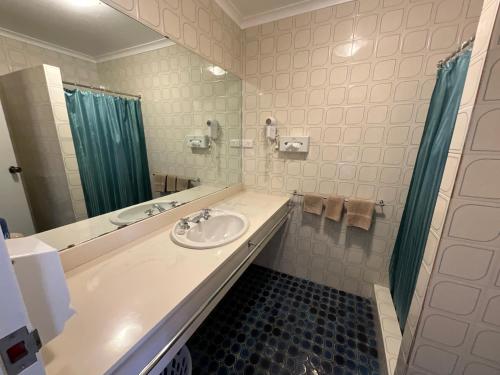 a bathroom with a sink and a mirror at San Michele Adaminaby in Adaminaby