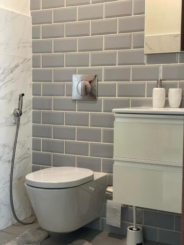 a bathroom with a white toilet and a sink at Stella Salalah in Salalah