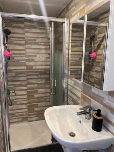 une salle de bain avec un lavabo et une douche dans l'établissement coquin, à Noisy-le-Sec