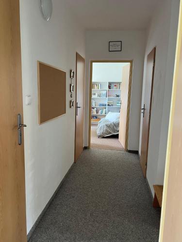 a hallway with two doors leading to a bedroom at Apartmán Pod Studenou Horou in Rokytnice nad Jizerou